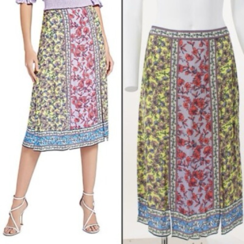 Alice + Olivia athena Panel Floral Midi Skirt - Purple, Red, Yellow, Blue size 6